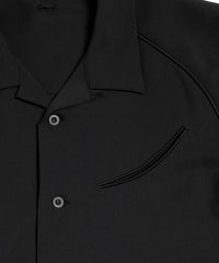ポリエステル ストレッチ ツイル 半袖 ボーリングシャツ  - BLACK