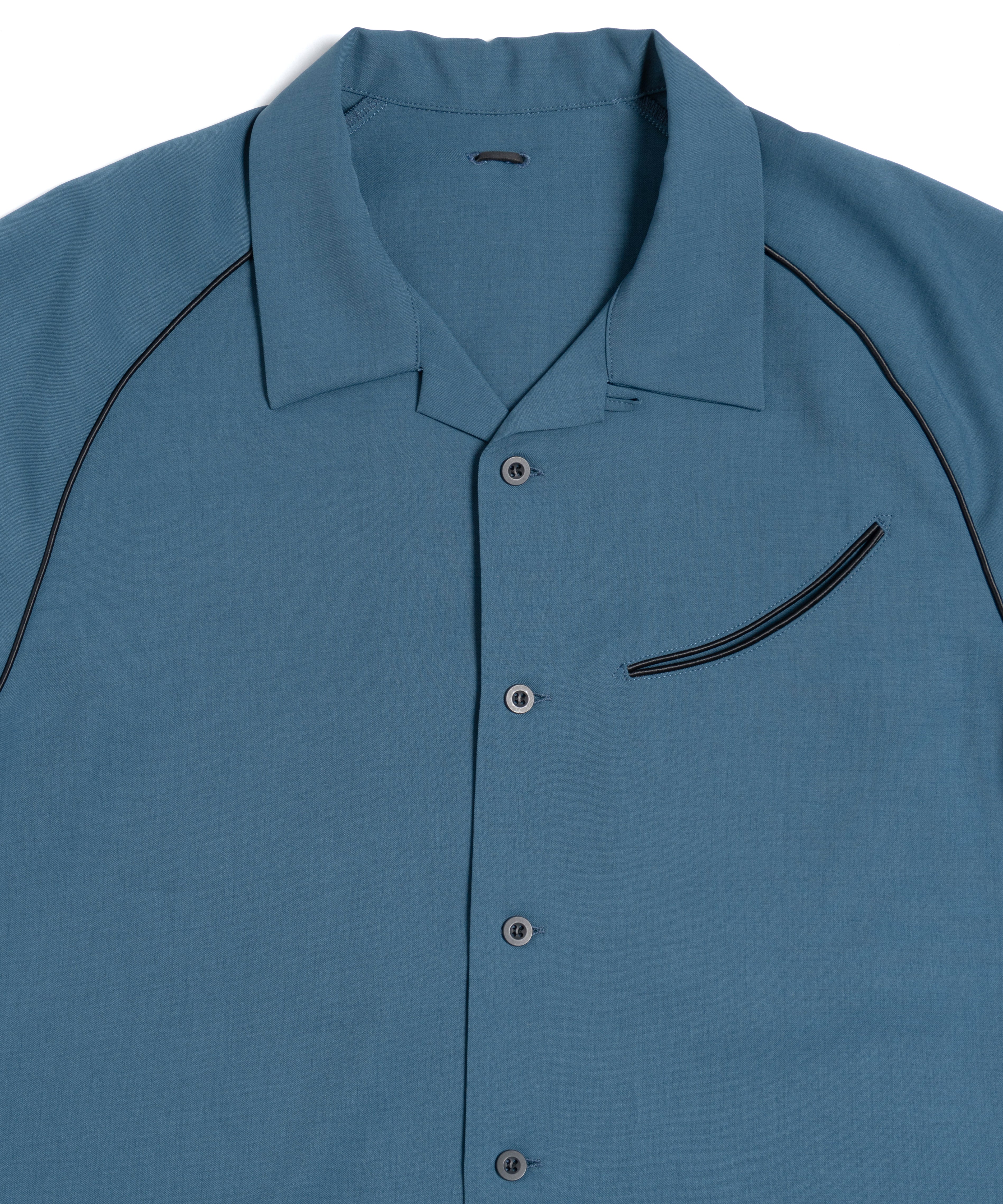 ポリエステル ストレッチ ツイル 半袖 ボーリングシャツ - BLUE GREEN