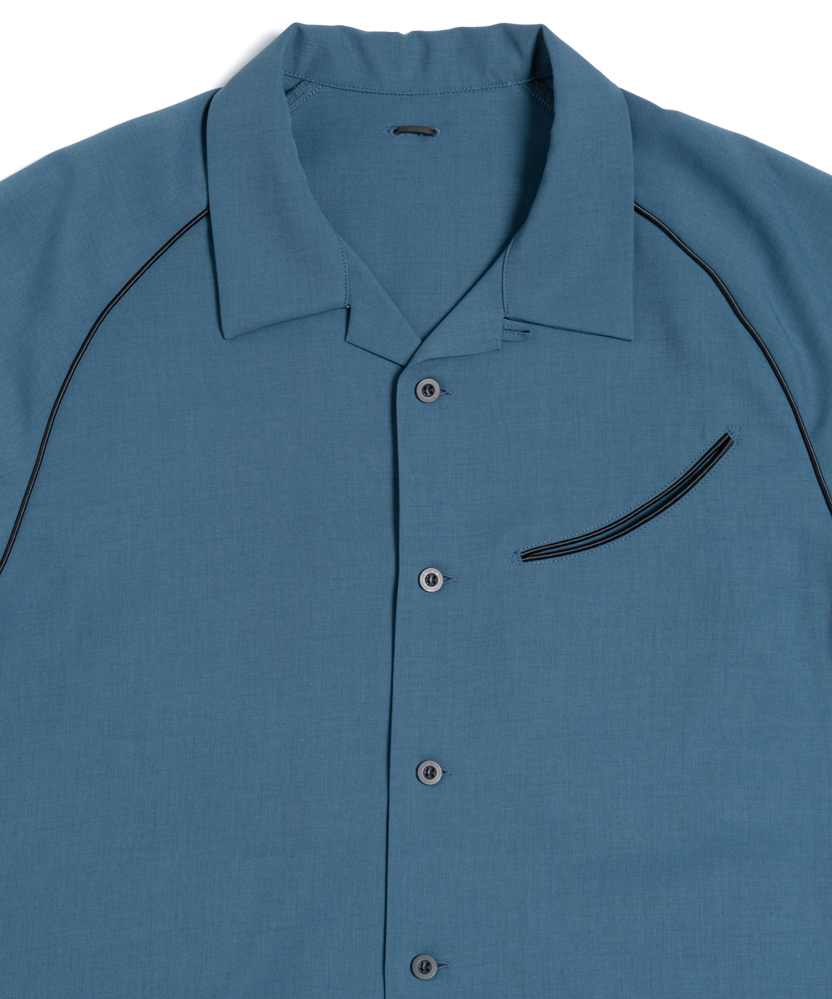 ポリエステル ストレッチ ツイル 半袖 ボーリングシャツ  - BLUE GREEN