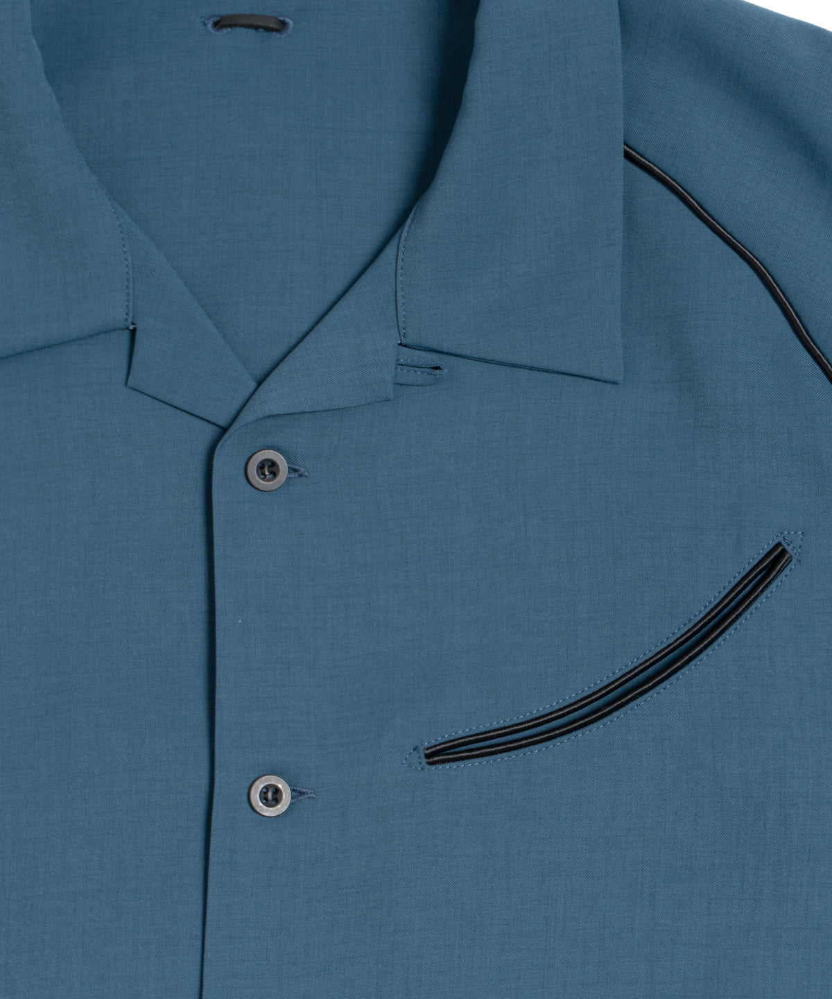 ポリエステル ストレッチ ツイル 半袖 ボーリングシャツ  - BLUE GREEN