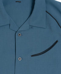 ポリエステル ストレッチ ツイル 半袖 ボーリングシャツ  - BLUE GREEN