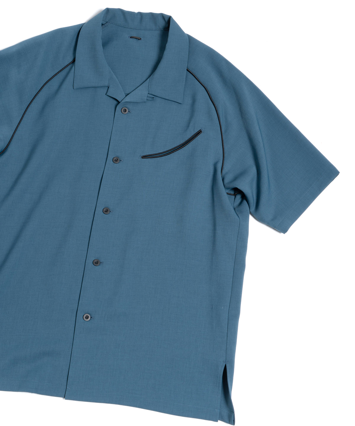 ポリエステル ストレッチ ツイル 半袖 ボーリングシャツ  - BLUE GREEN