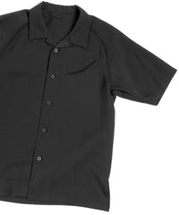ポリエステル ストレッチ ツイル 半袖 ボーリングシャツ  - BLACK