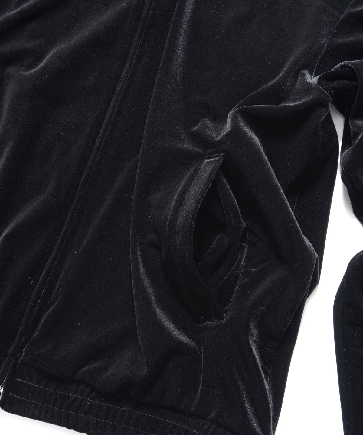 ストレッチ トリコット ベロア トラックジャケット - BLACK