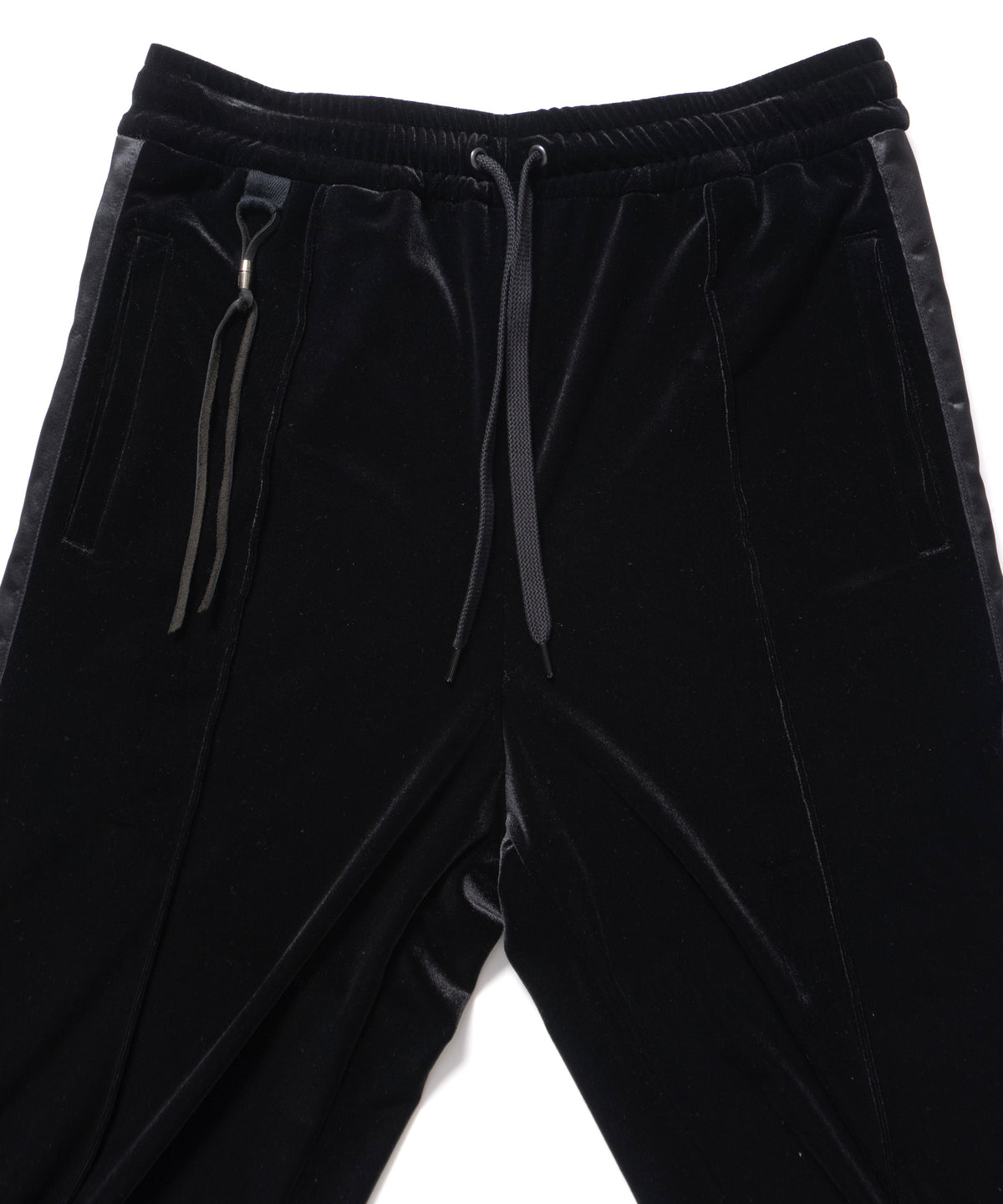 ストレッチ トリコット ベロア ワイド トラックパンツ - BLACK
