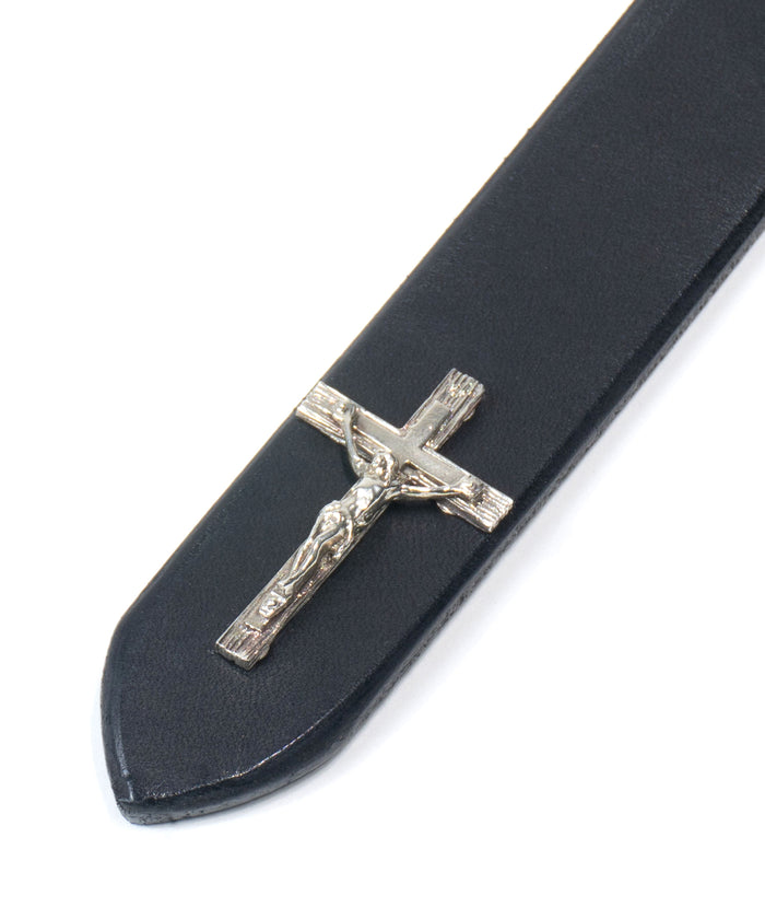 フルタンニンピット鞣し ステアハイド ベンズ クロスカスタム ナローベルト - BLACK