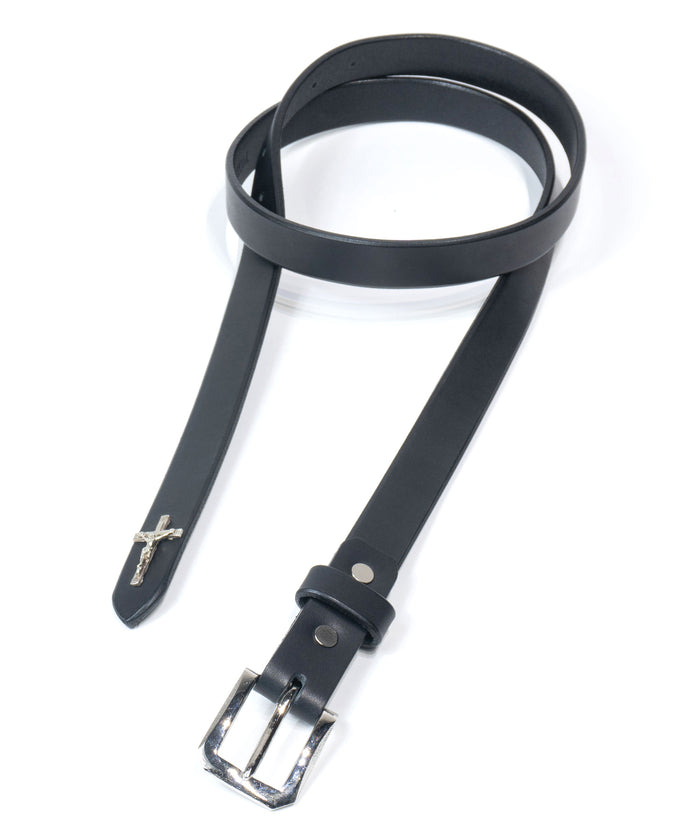 フルタンニンピット鞣し ステアハイド ベンズ クロスカスタム ナローベルト - BLACK