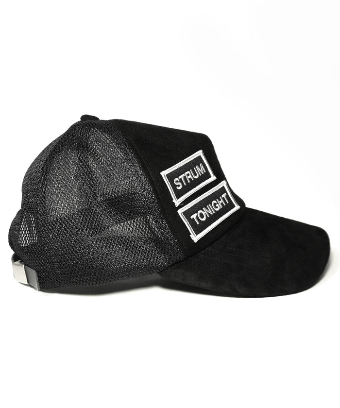LEATHER MESH CAP - BLACK