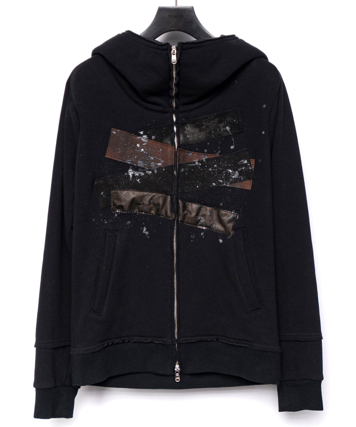 【直営限定】ジップアップ パッチワークフーディー - BLACK