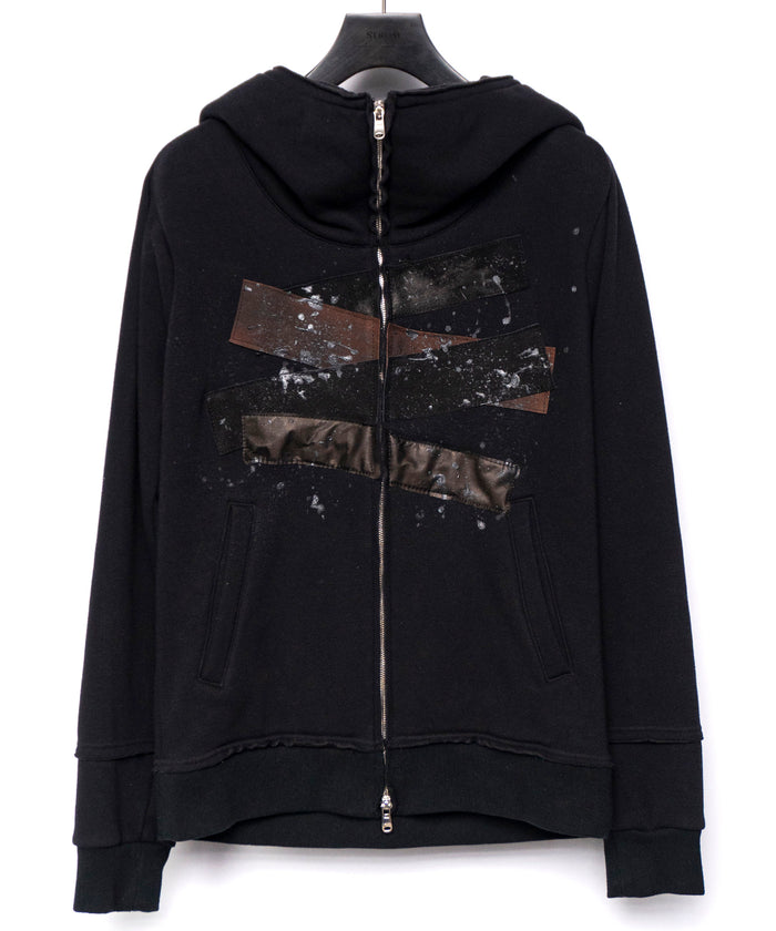 【直営限定】ジップアップ パッチワークフーディー - BLACK