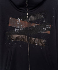 Load image into Gallery viewer, Zip-up Patchwork Hoodie - BLACK