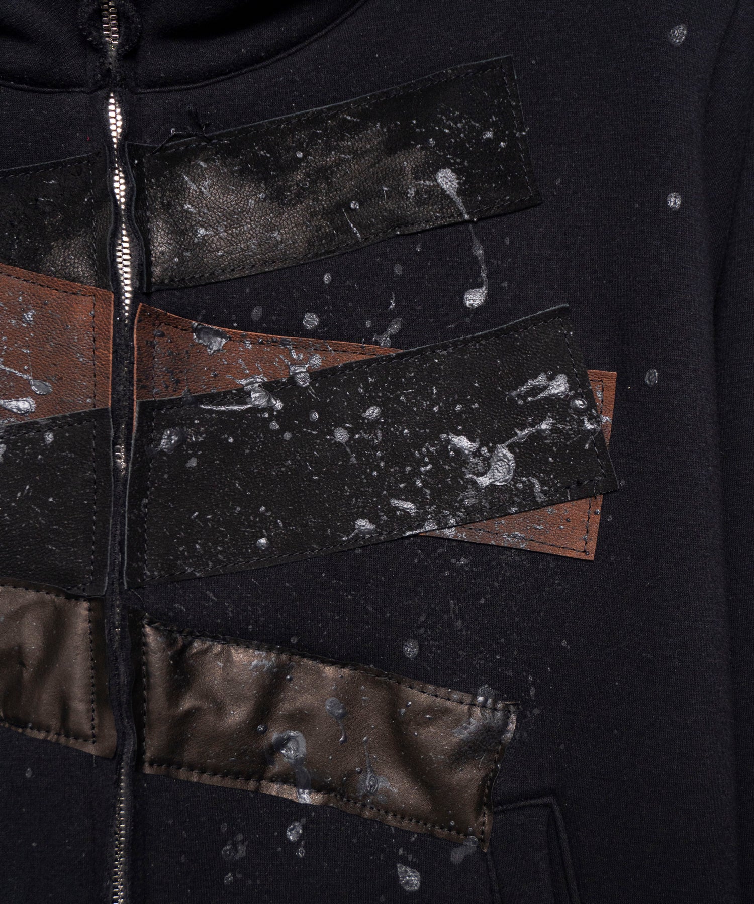 Load image into Gallery viewer, Zip-up Patchwork Hoodie - BLACK