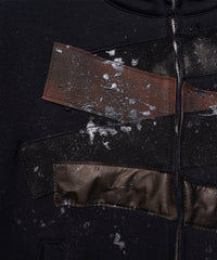 Load image into Gallery viewer, Zip-up Patchwork Hoodie - BLACK