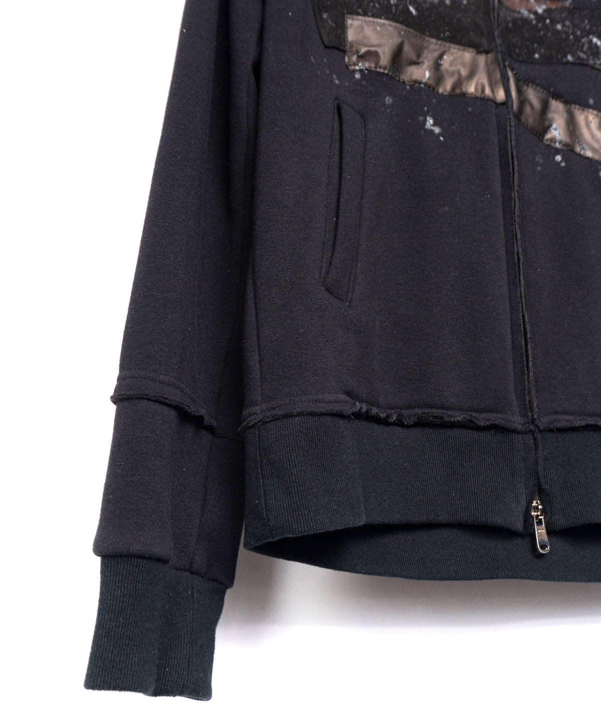 【直営限定】ジップアップ パッチワークフーディー - BLACK