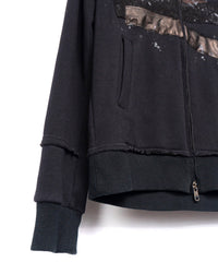【直営限定】ジップアップ パッチワークフーディー - BLACK