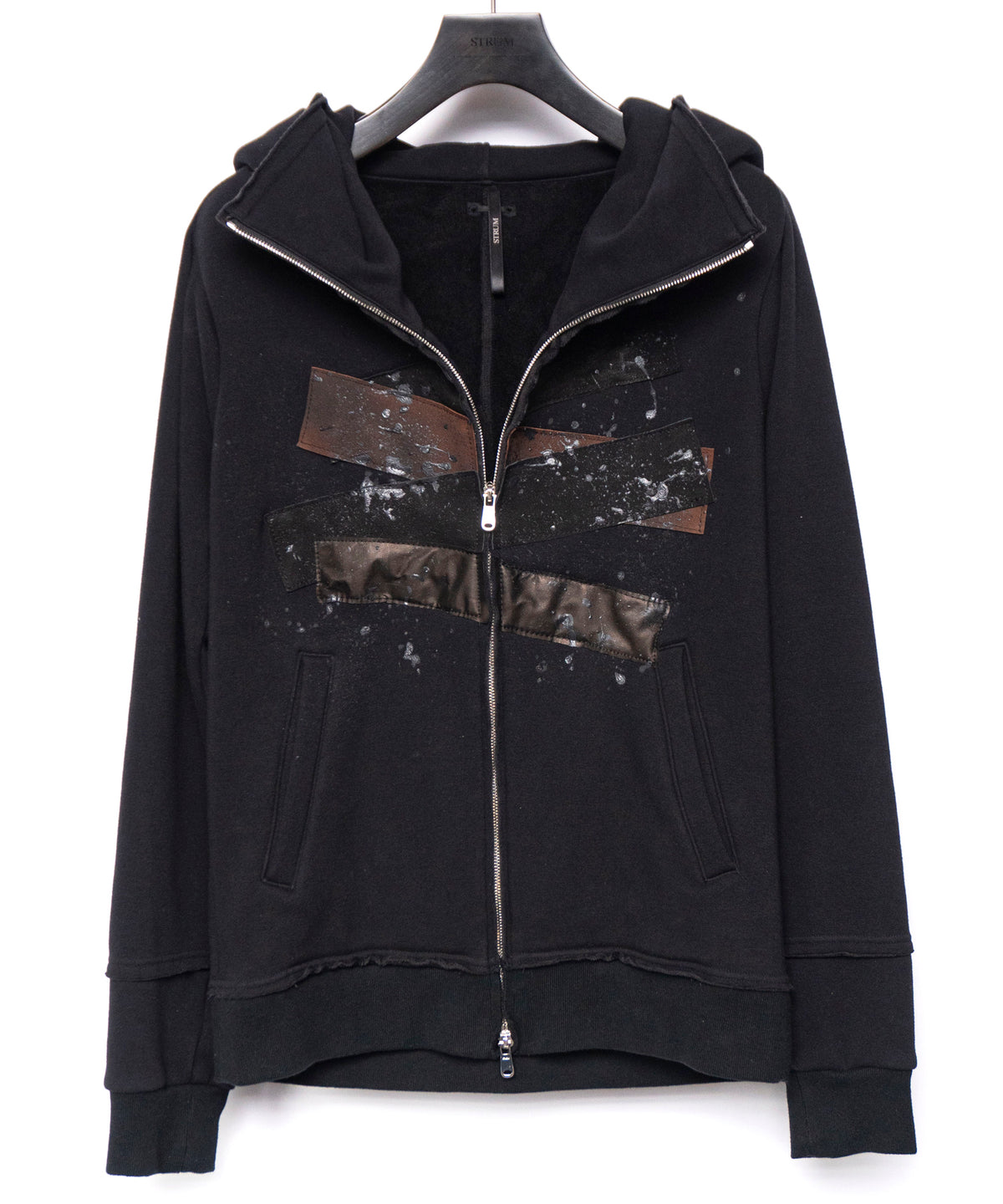 【直営限定】ジップアップ パッチワークフーディー - BLACK