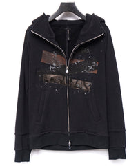 Load image into Gallery viewer, Zip-up Patchwork Hoodie - BLACK