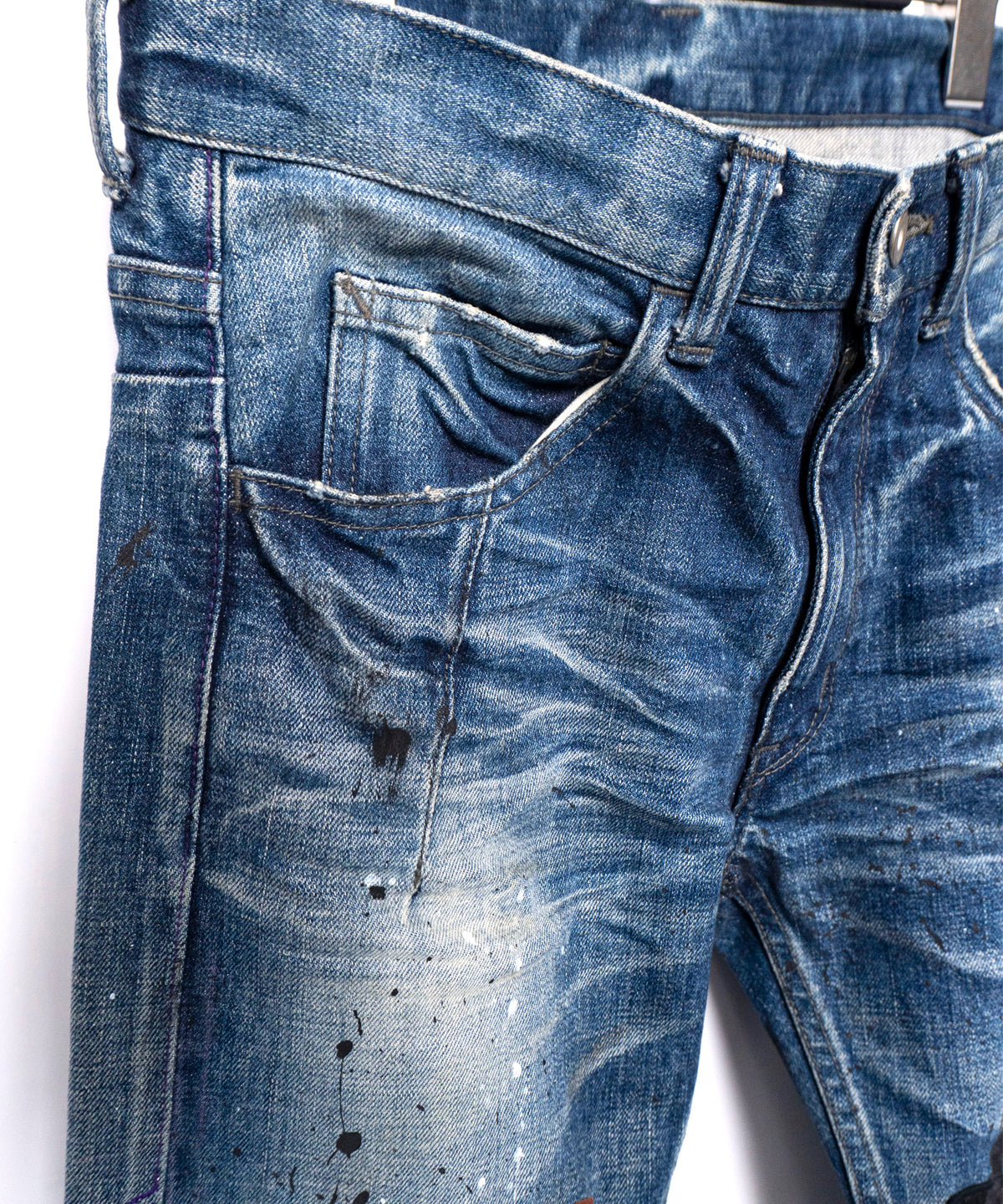 Leather Patchwork Denim Pants - INDIGO