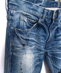 Leather Patchwork Denim Pants - INDIGO