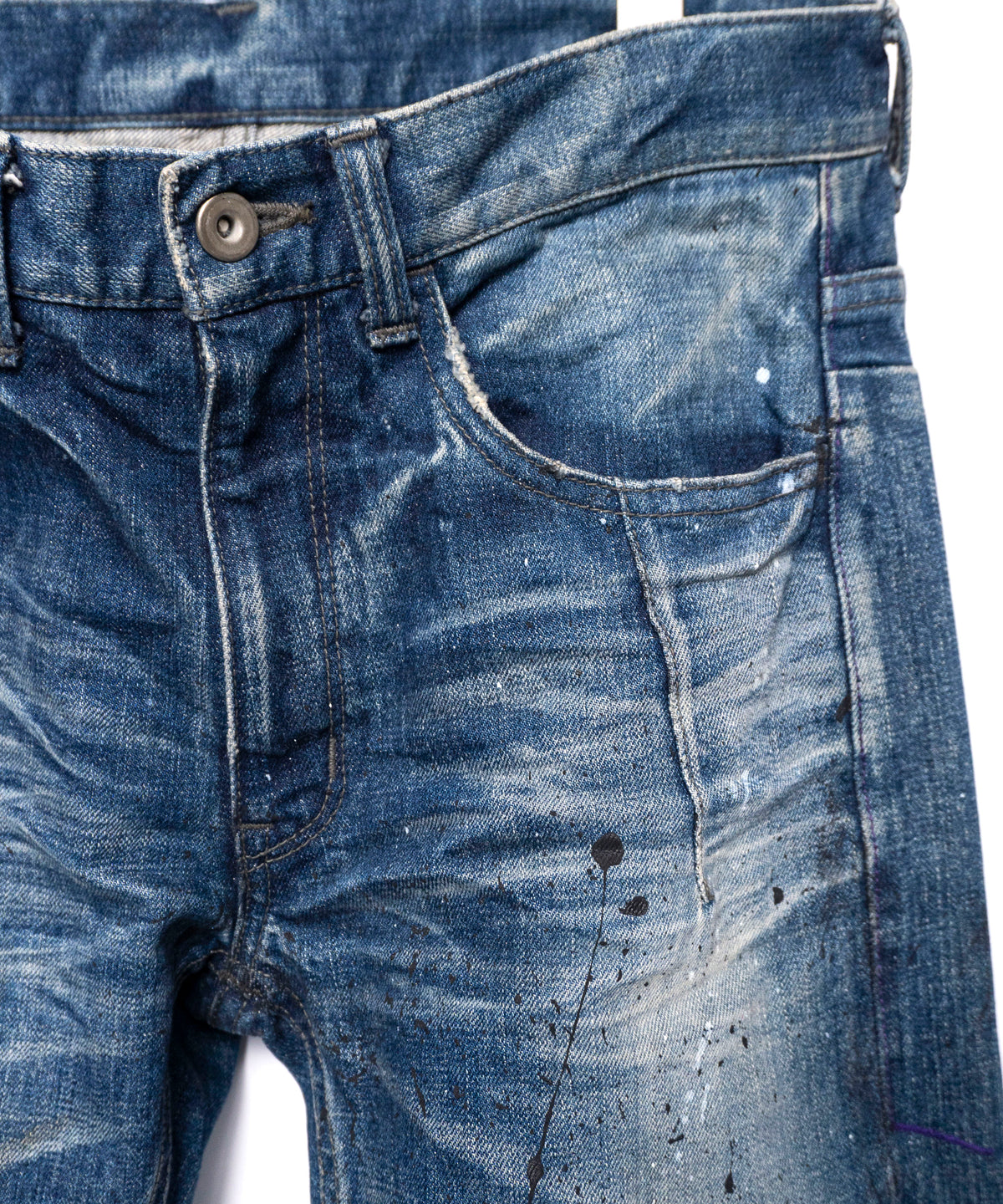 Leather Patchwork Denim Pants - INDIGO