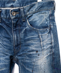 Leather Patchwork Denim Pants - INDIGO