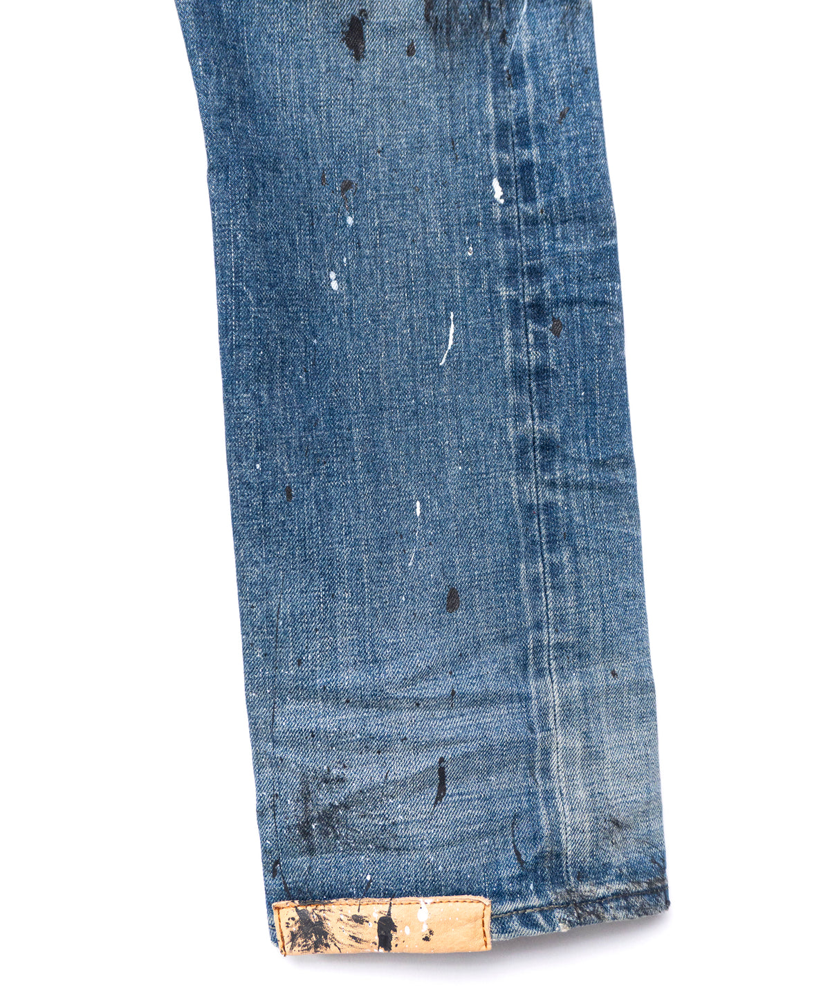 Leather Patchwork Denim Pants - INDIGO
