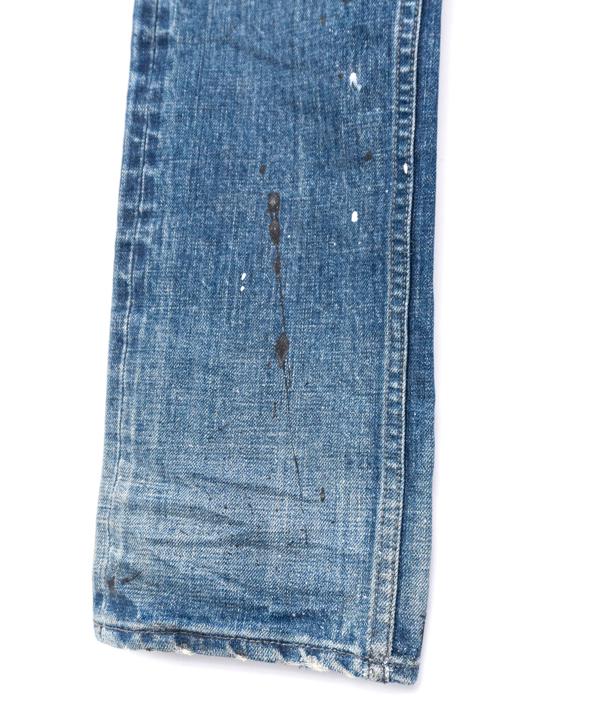 Leather Patchwork Denim Pants - INDIGO