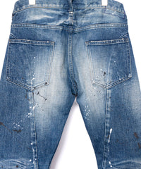 Leather Patchwork Denim Pants - INDIGO