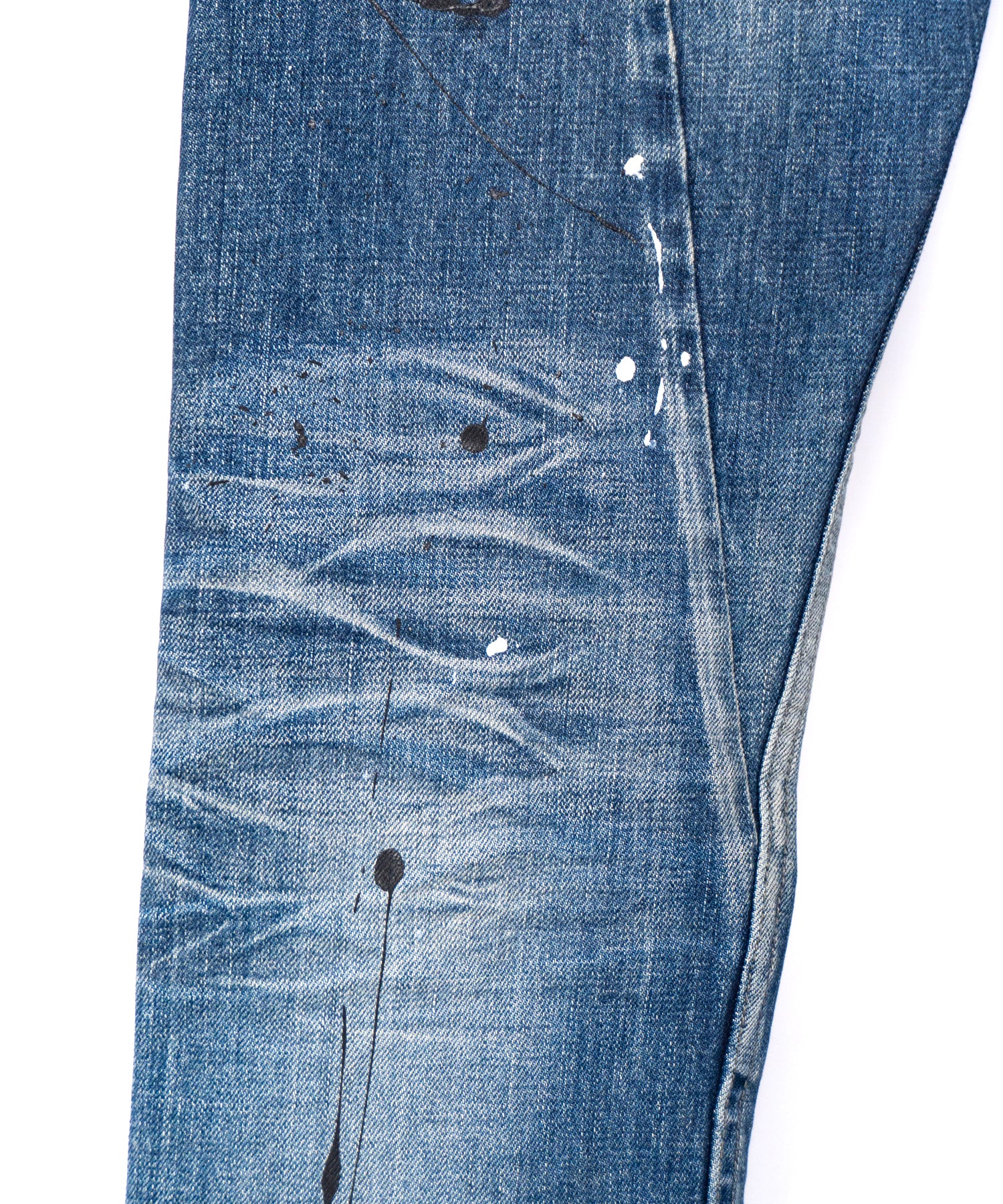 直営限定】レザーパッチワーク デニムパンツ - INDIGO – STRUM OFFICIAL