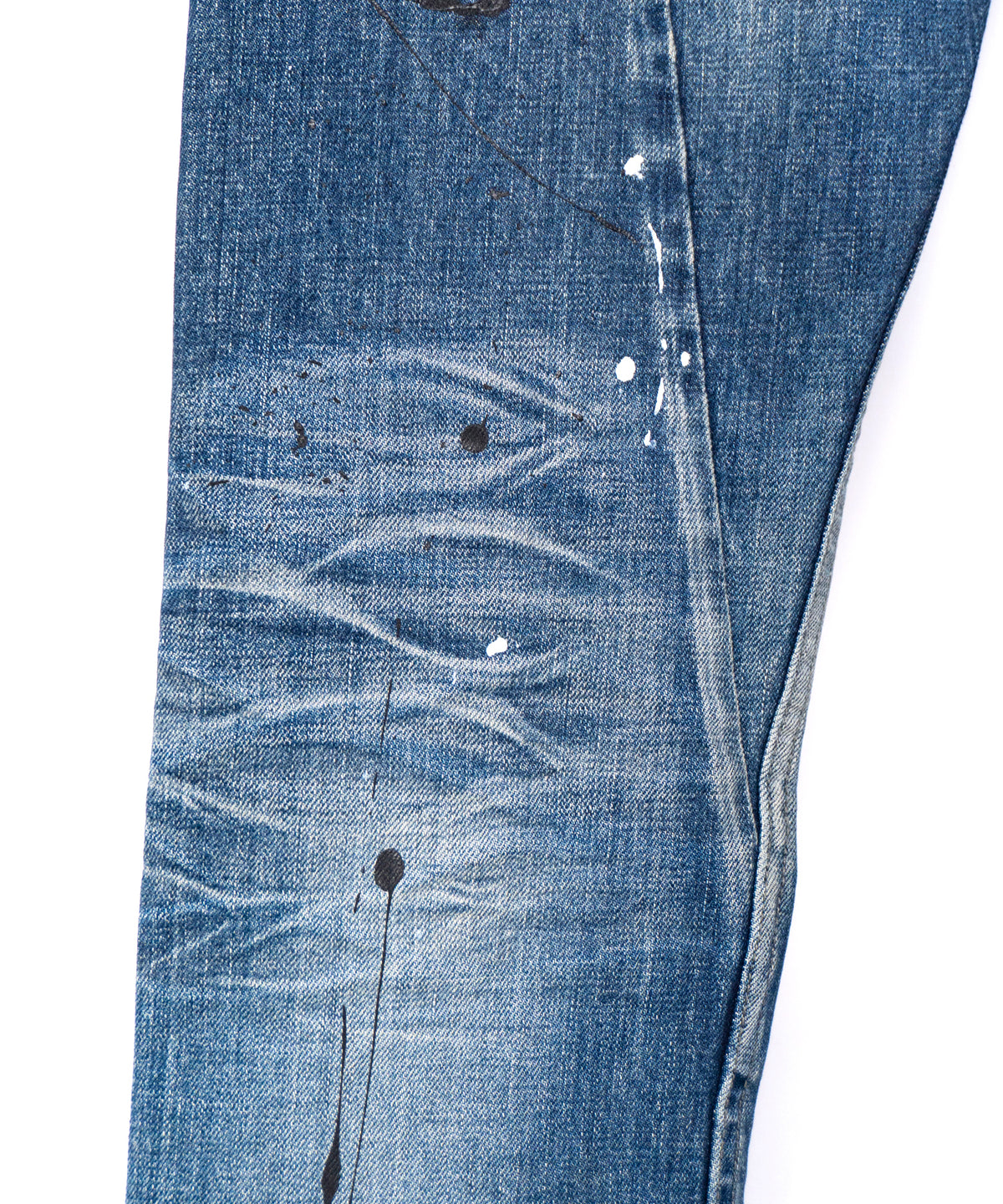 Leather Patchwork Denim Pants - INDIGO