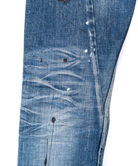 Leather Patchwork Denim Pants - INDIGO