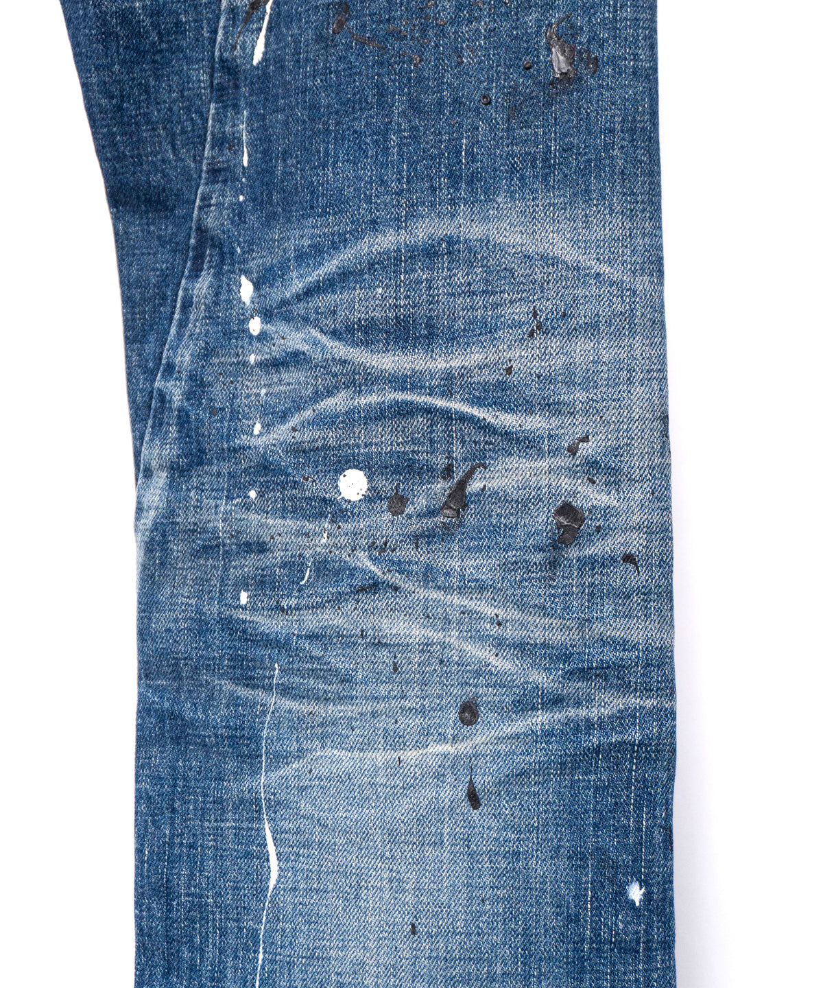 Leather Patchwork Denim Pants - INDIGO
