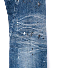 Leather Patchwork Denim Pants - INDIGO
