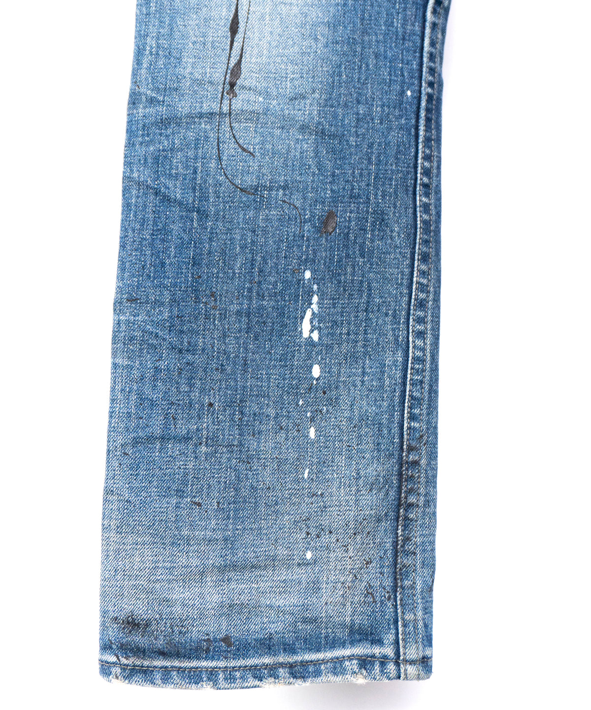 Leather Patchwork Denim Pants - INDIGO