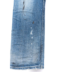 Leather Patchwork Denim Pants - INDIGO