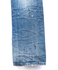 Leather Patchwork Denim Pants - INDIGO