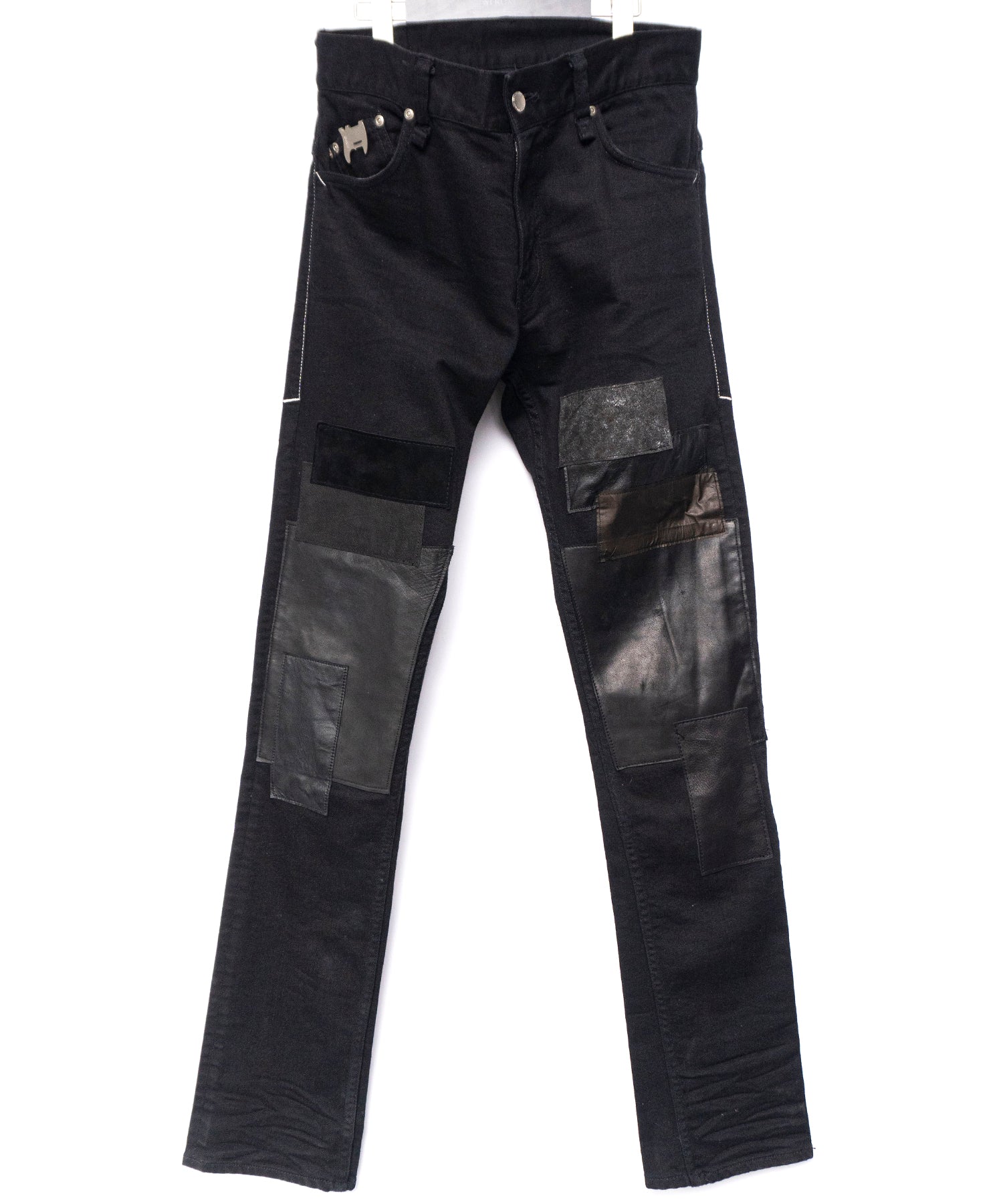 Y'sブラックデニムレザーパッチワークパンツ 直営限定】レザーパッチワーク デニムパンツ - BLACK – STRUM OFFICIAL