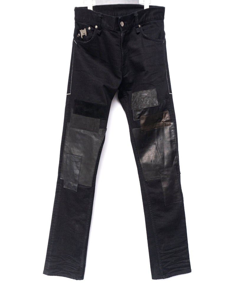 直営限定】レザーパッチワーク デニムパンツ - BLACK – STRUM OFFICIAL