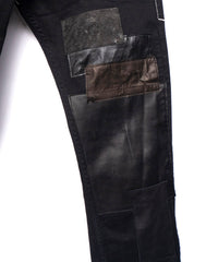Leather Patchwork Denim Pants - BLACK