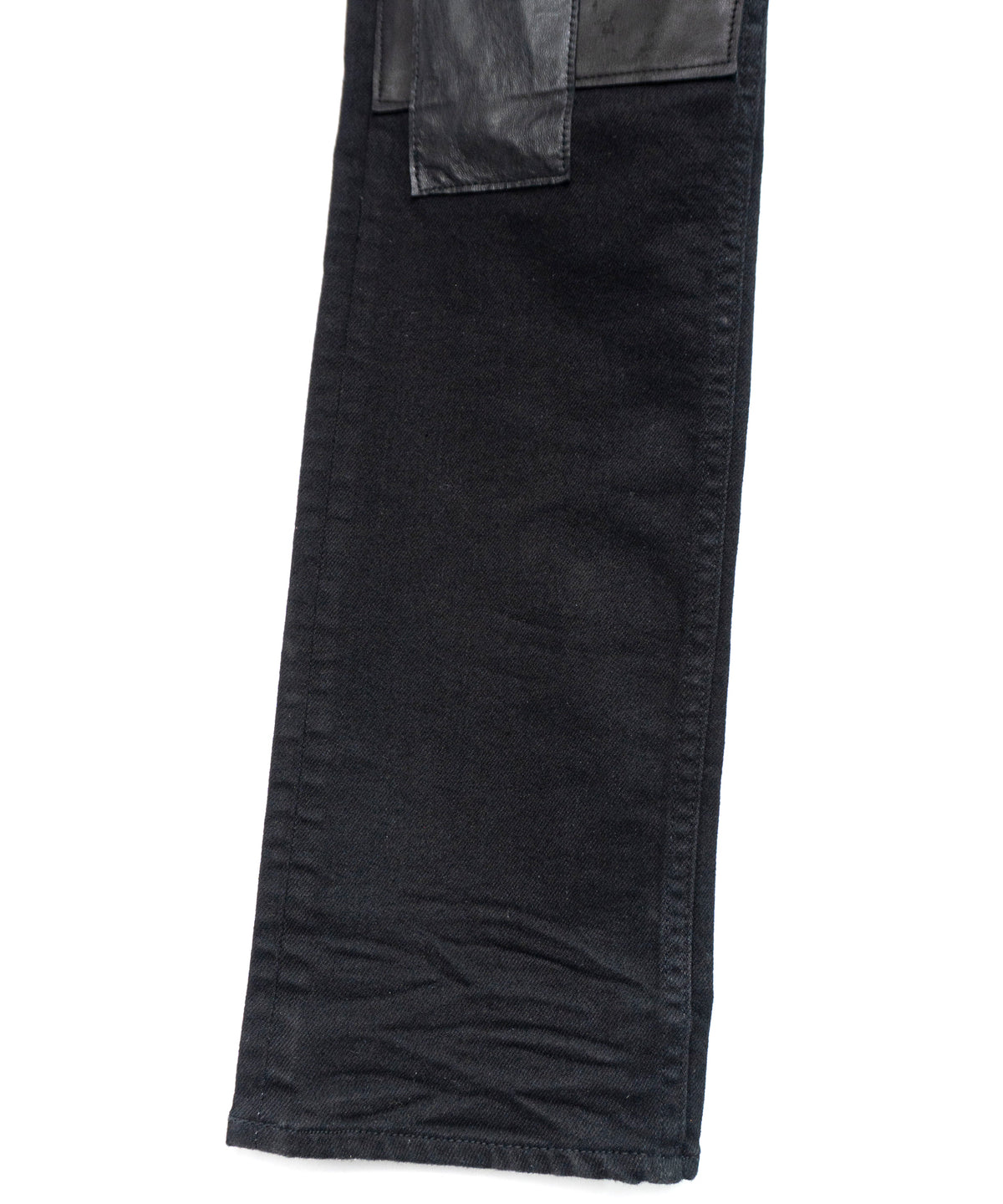 Leather Patchwork Denim Pants - BLACK