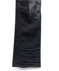 Leather Patchwork Denim Pants - BLACK