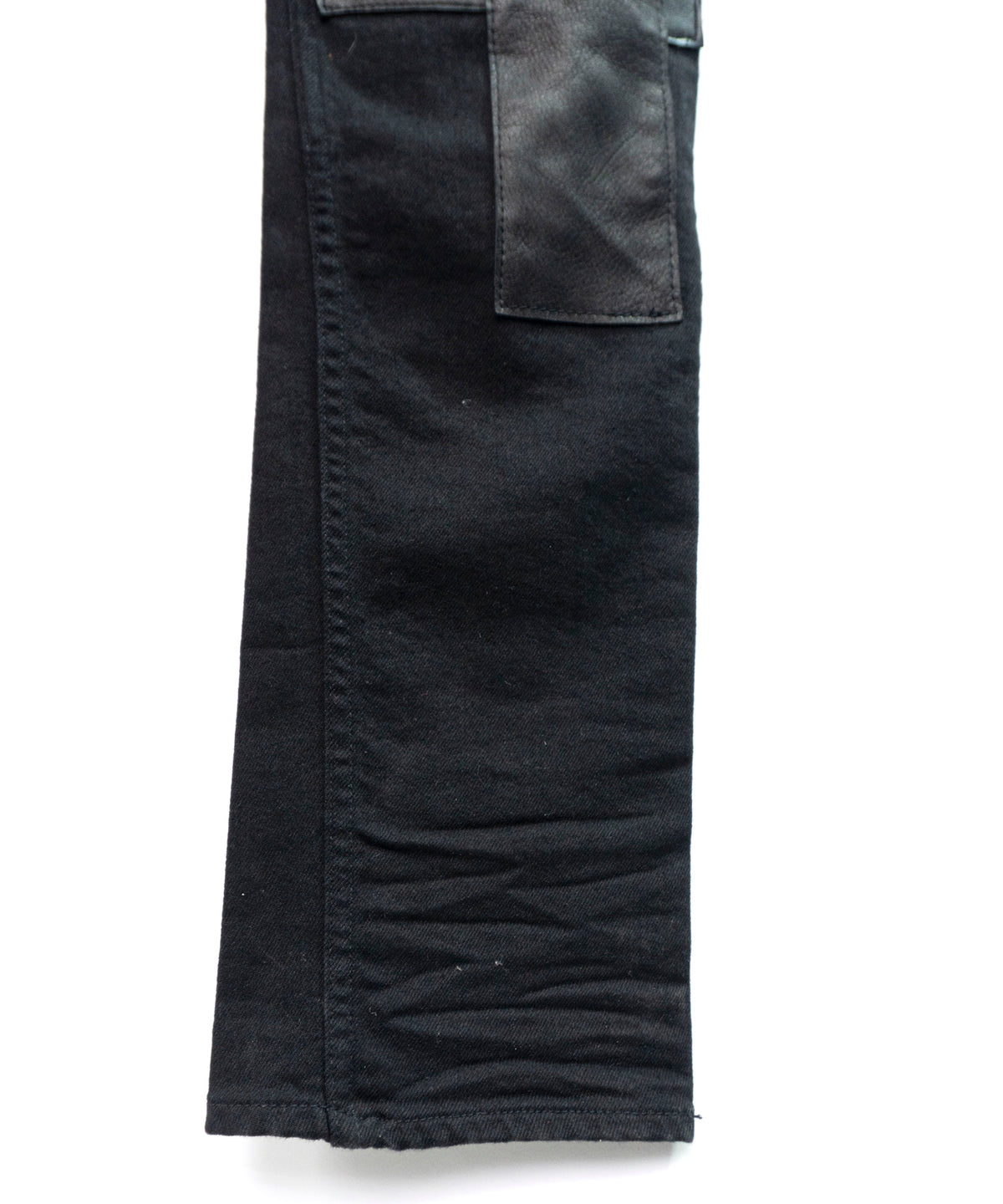 Leather Patchwork Denim Pants - BLACK