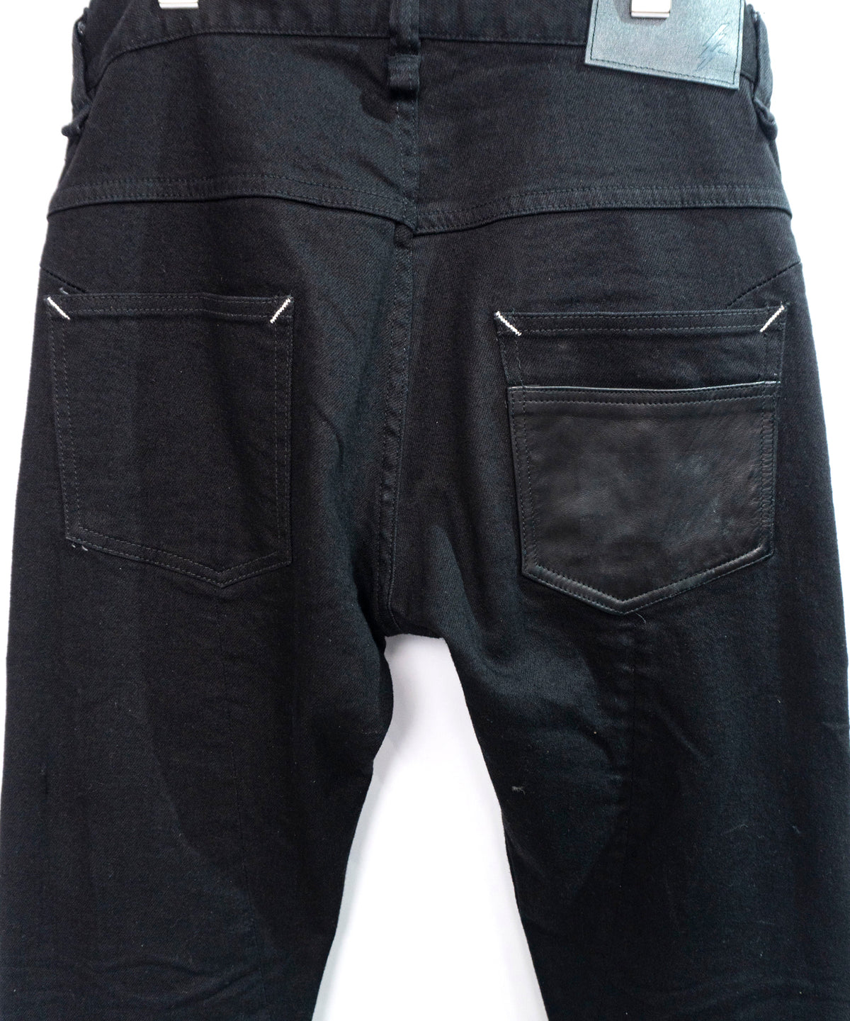 Leather Patchwork Denim Pants - BLACK