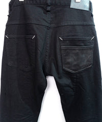 Leather Patchwork Denim Pants - BLACK