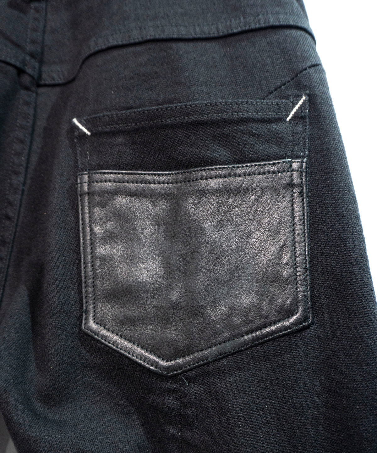Leather Patchwork Denim Pants - BLACK