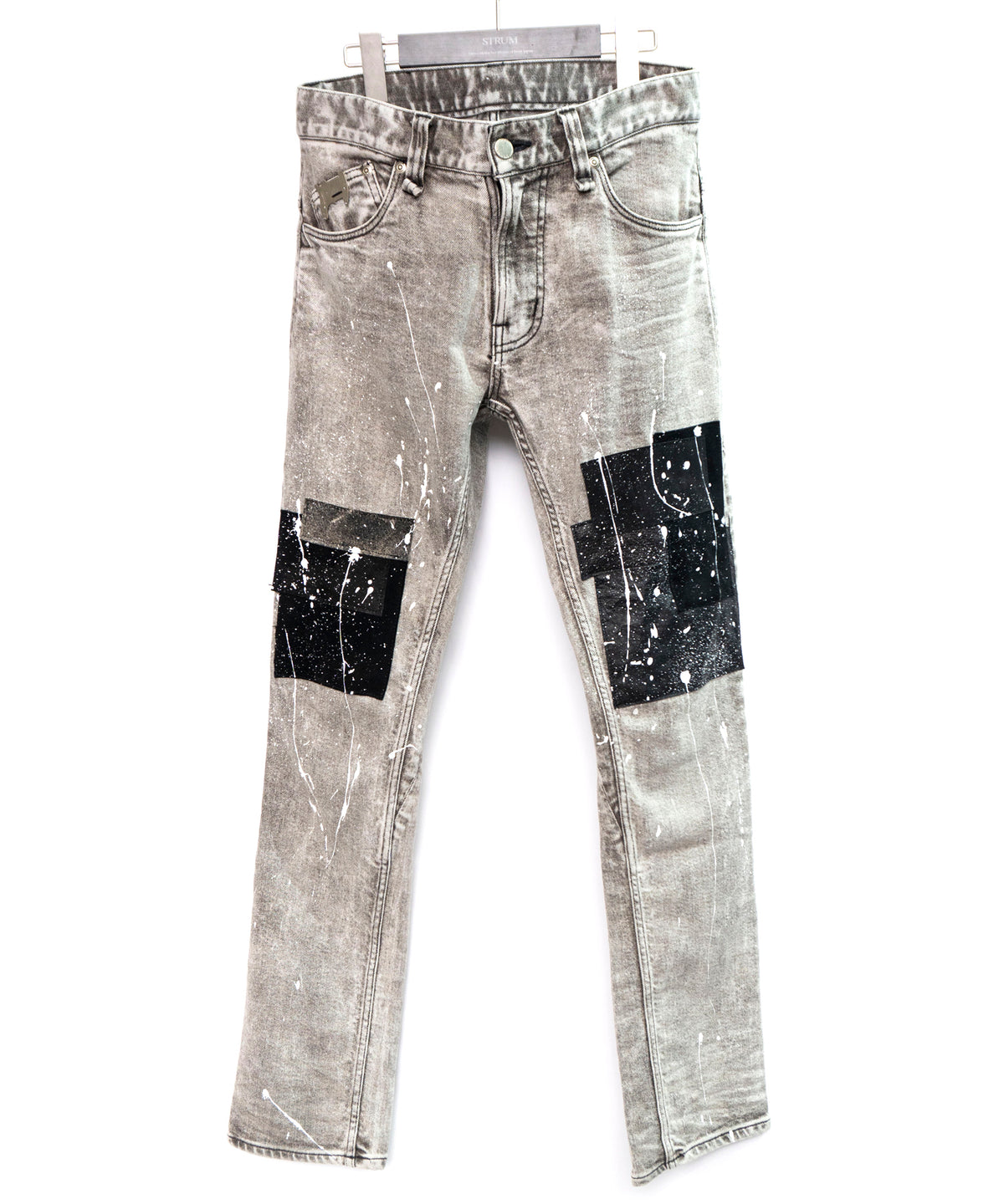 Leather patchwork denim pants - WHITE
