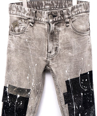 Leather patchwork denim pants - WHITE