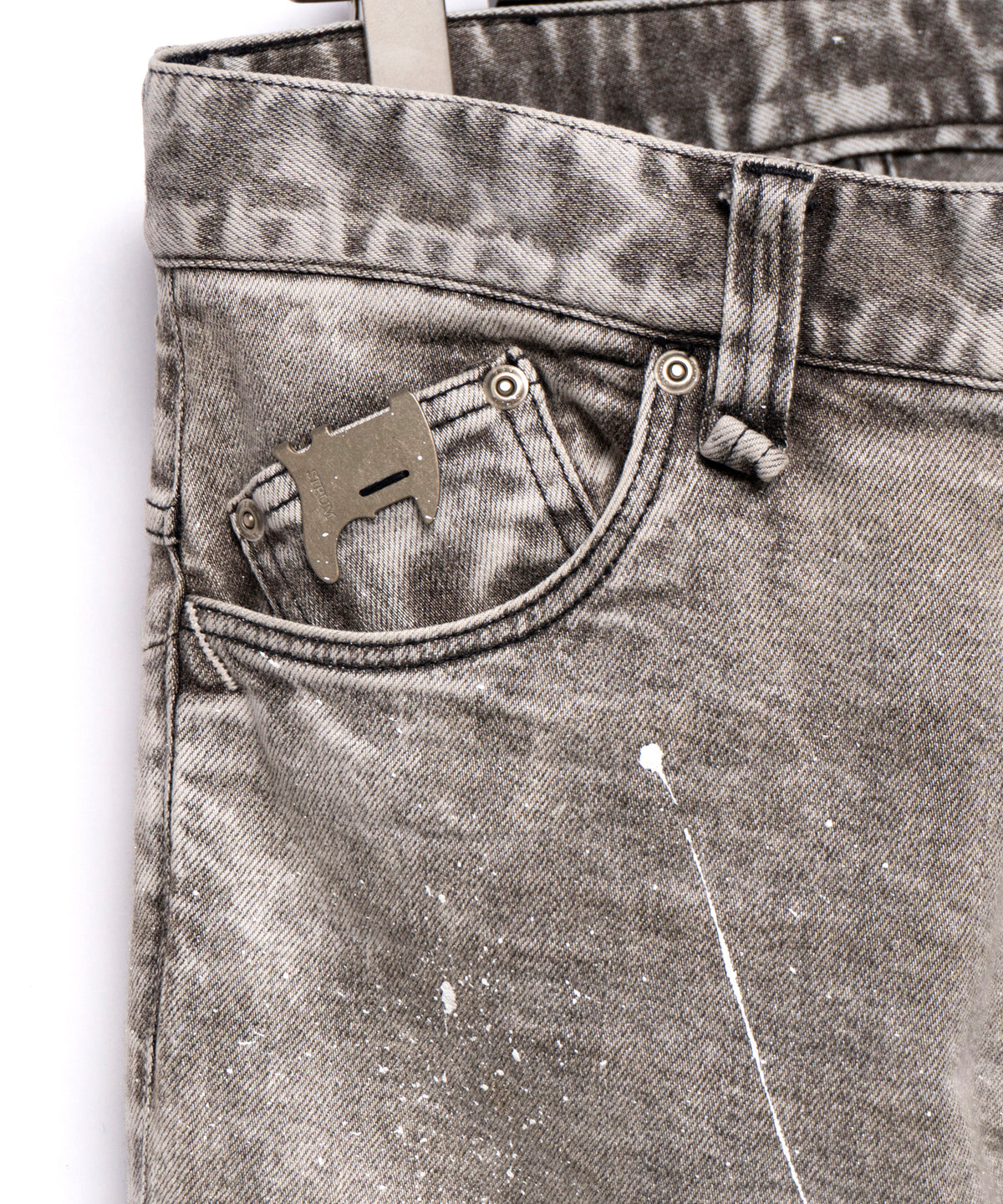 Leather patchwork denim pants - WHITE