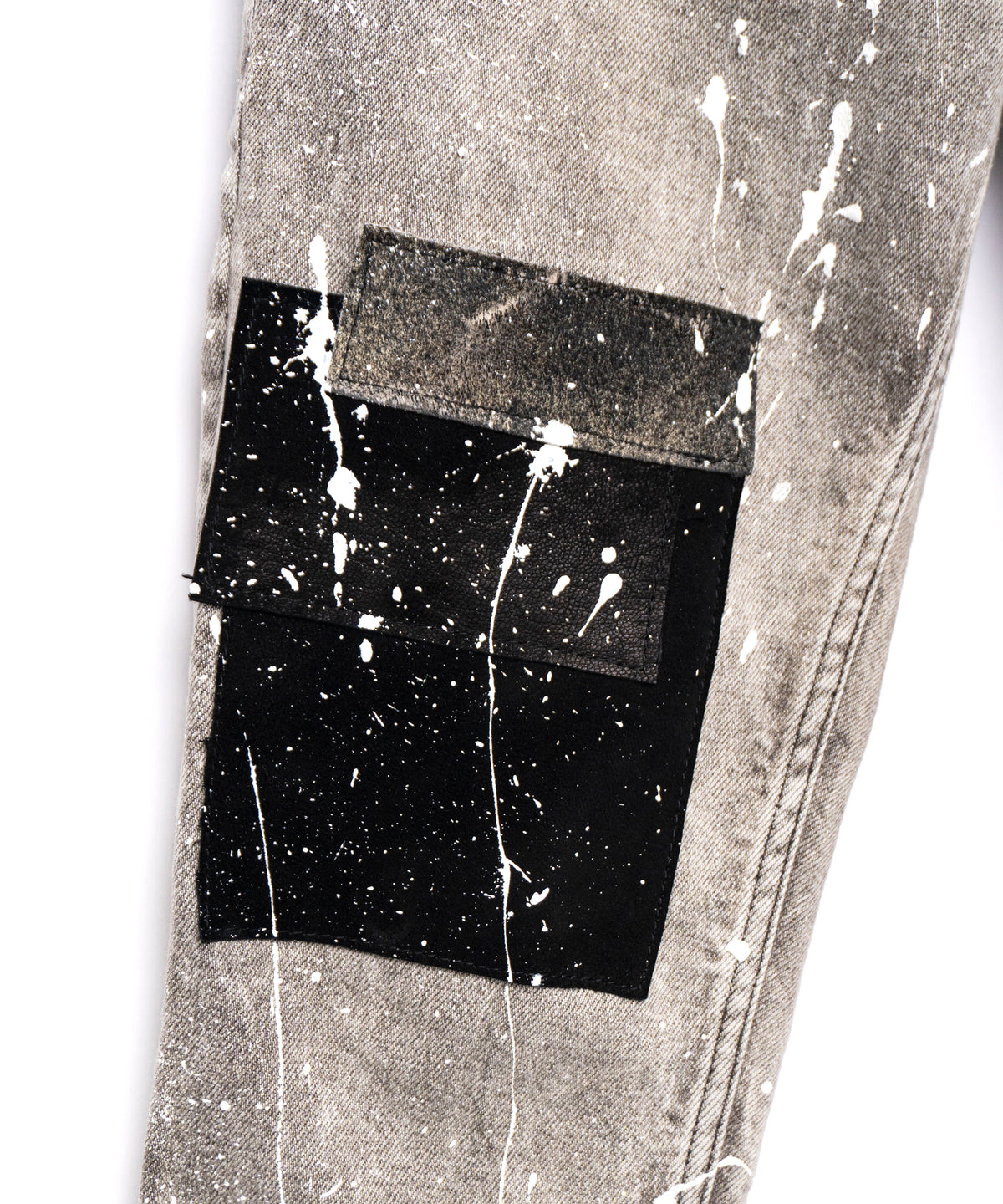 Leather patchwork denim pants - WHITE