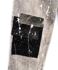 Leather patchwork denim pants - WHITE